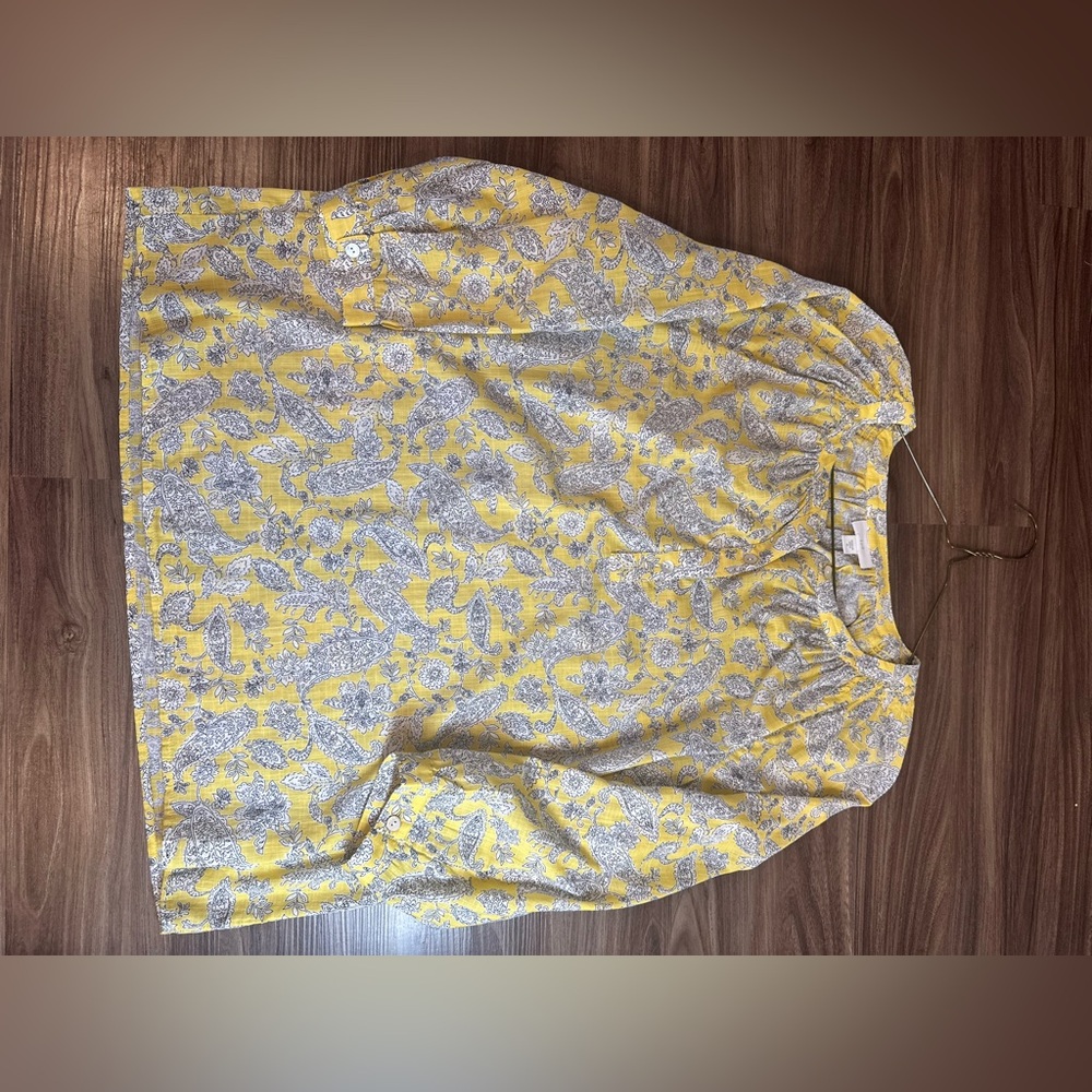 Yellow Paisley Print Blouse Size‎ M Lightweight Peasant Top 3/4 Sleeve